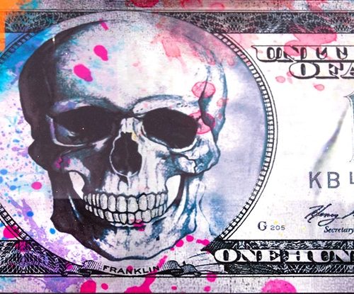 Ghost art Dollar Skull