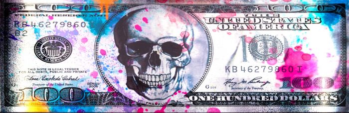Ghost art Dollar Skull